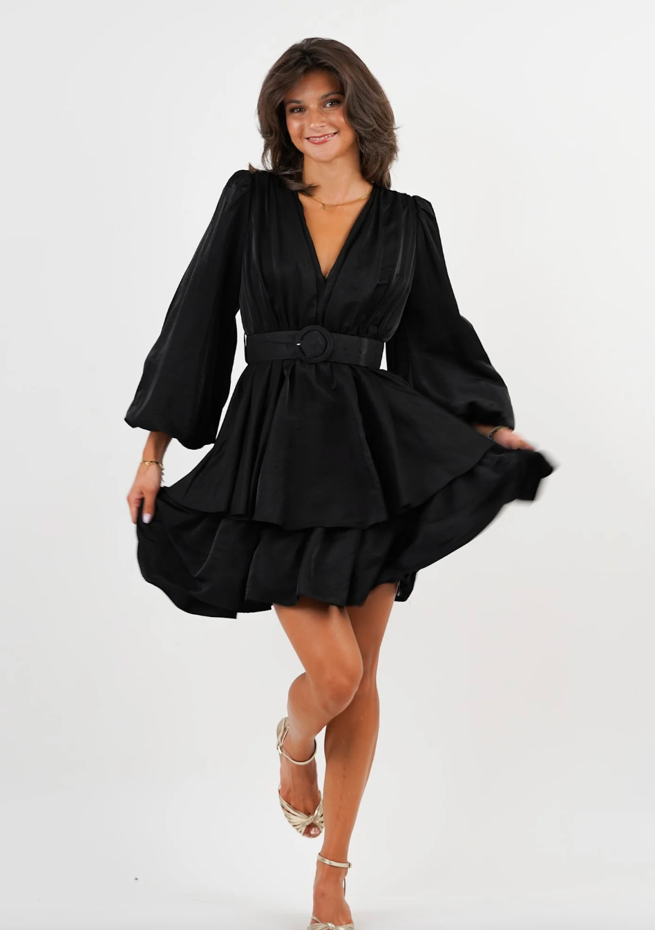 Abina Satin Dress - Black