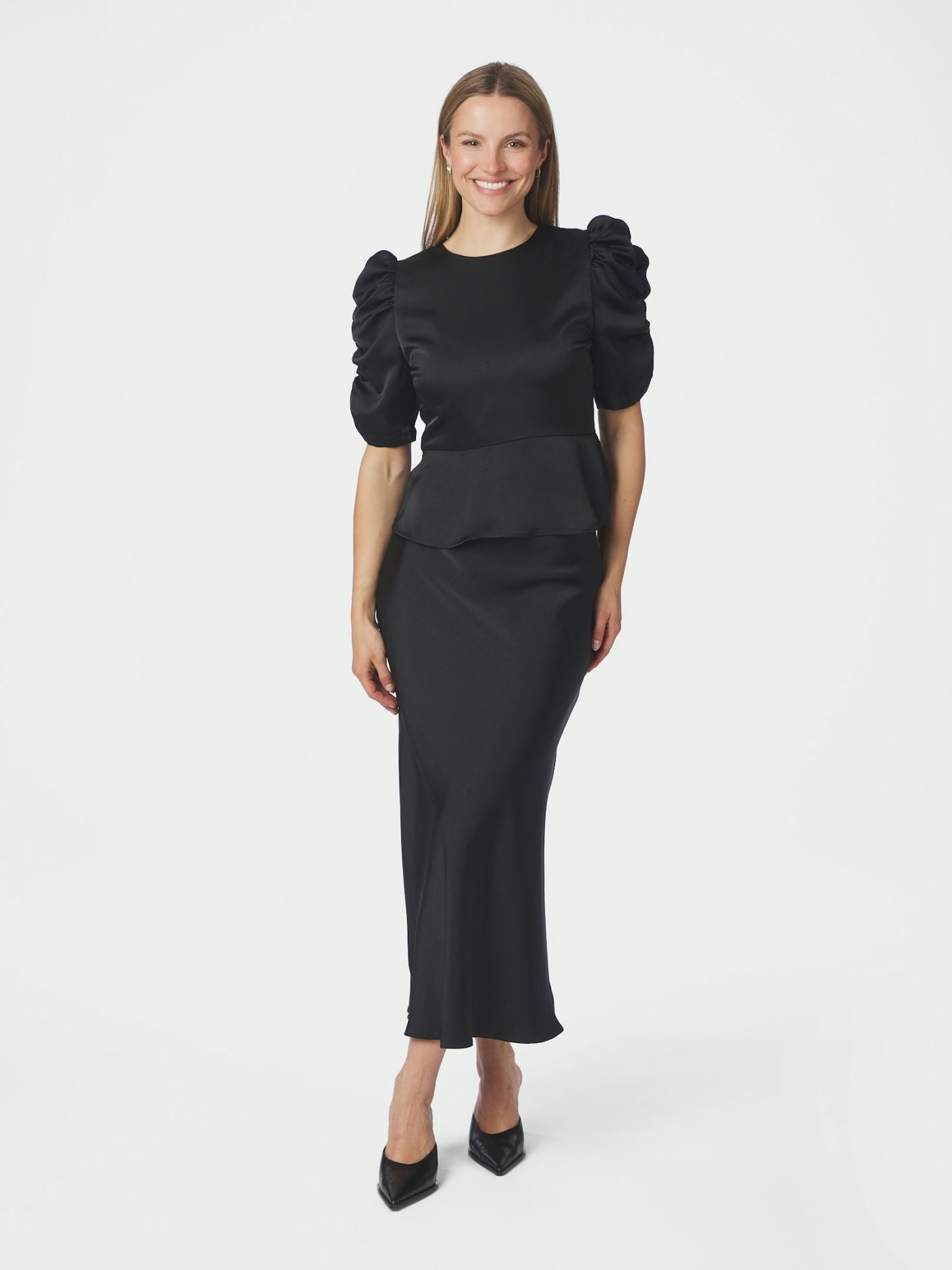 Benua Heavy Sateen Blouse - Black