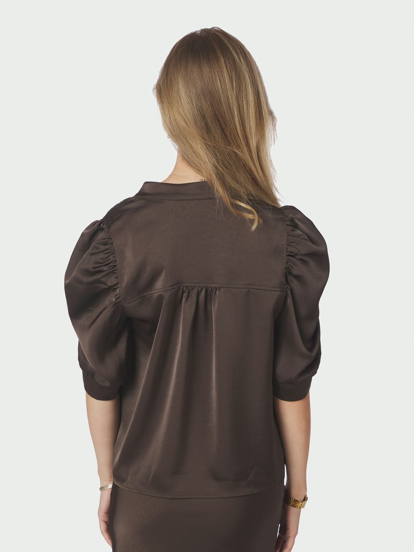 Roella Heavy Sateen Blouse - Dark Brown