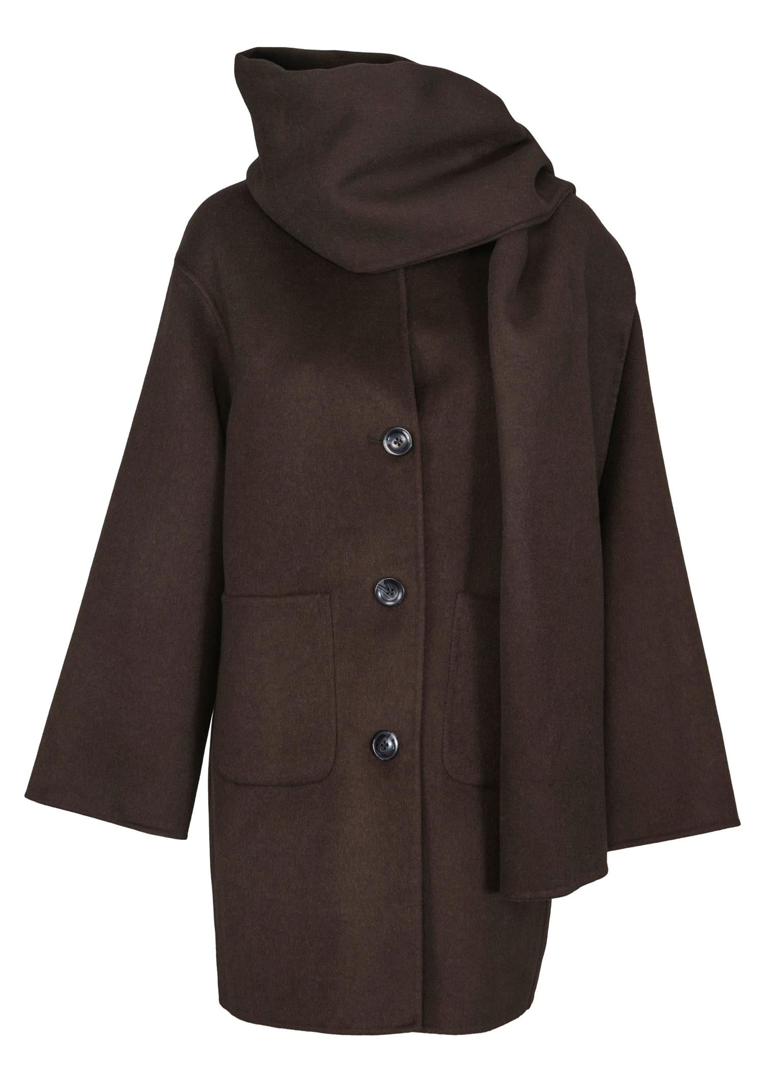 Sandy Wool Coat With Scarf - Brown