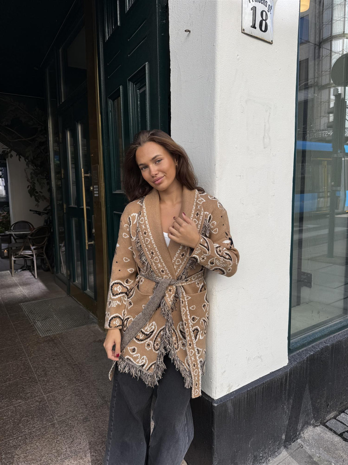 Long Fringed Paisley Jacket - Camel