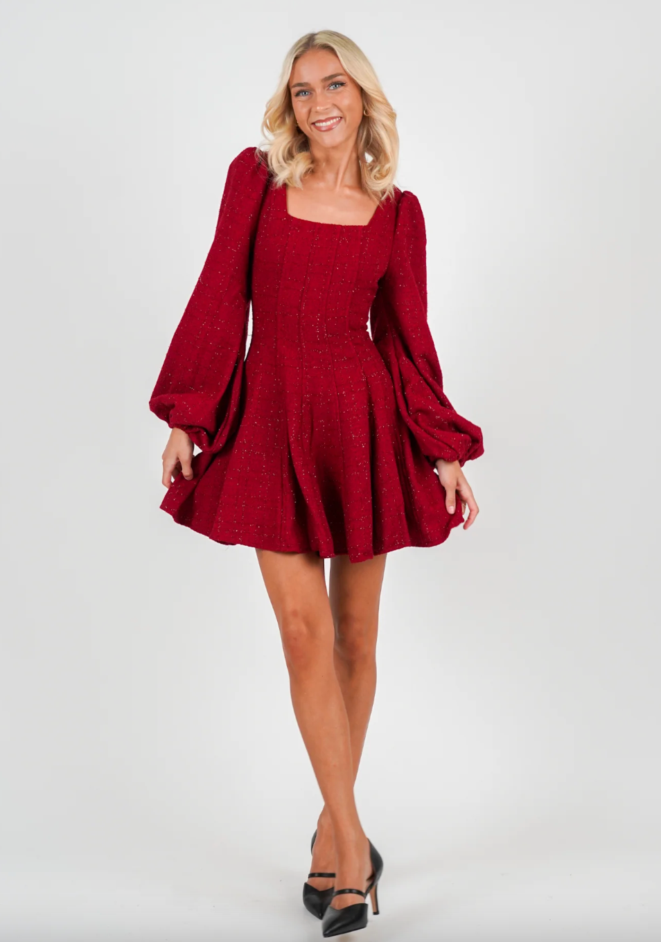 Sophie Tweed Dress - Deep Red