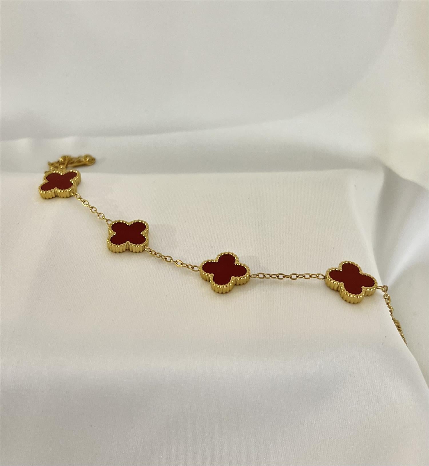 Four Leaf Clover Bracelet Wine Red - Tilbehør