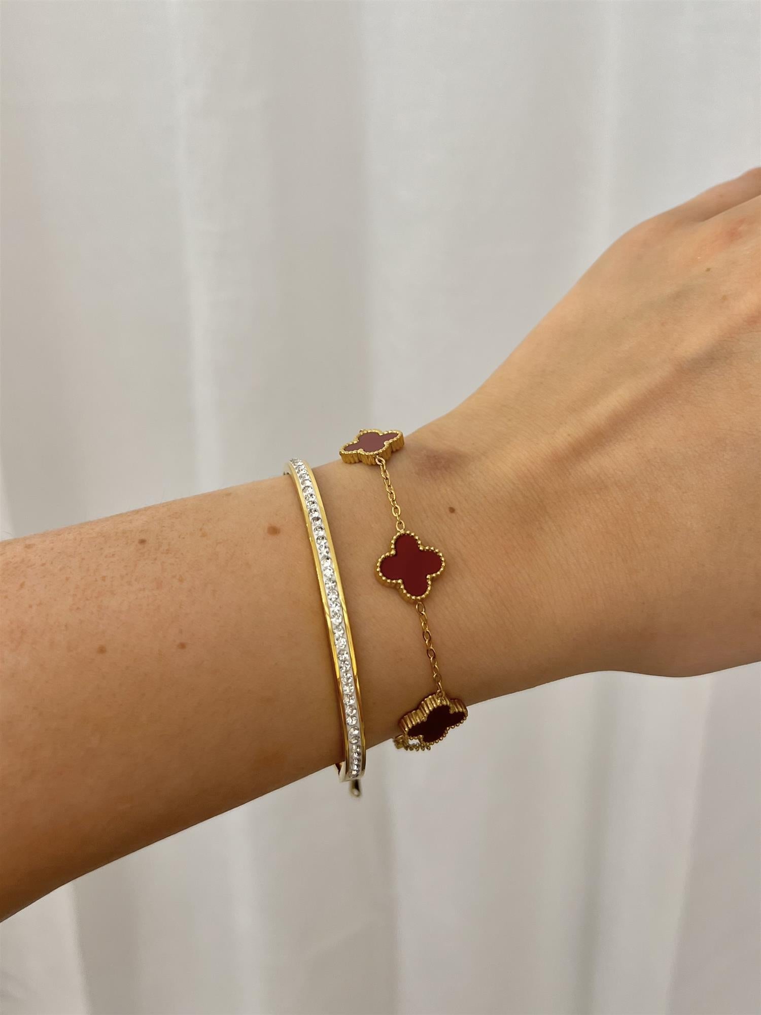 Four Leaf Clover Bracelet Wine Red - Tilbehør