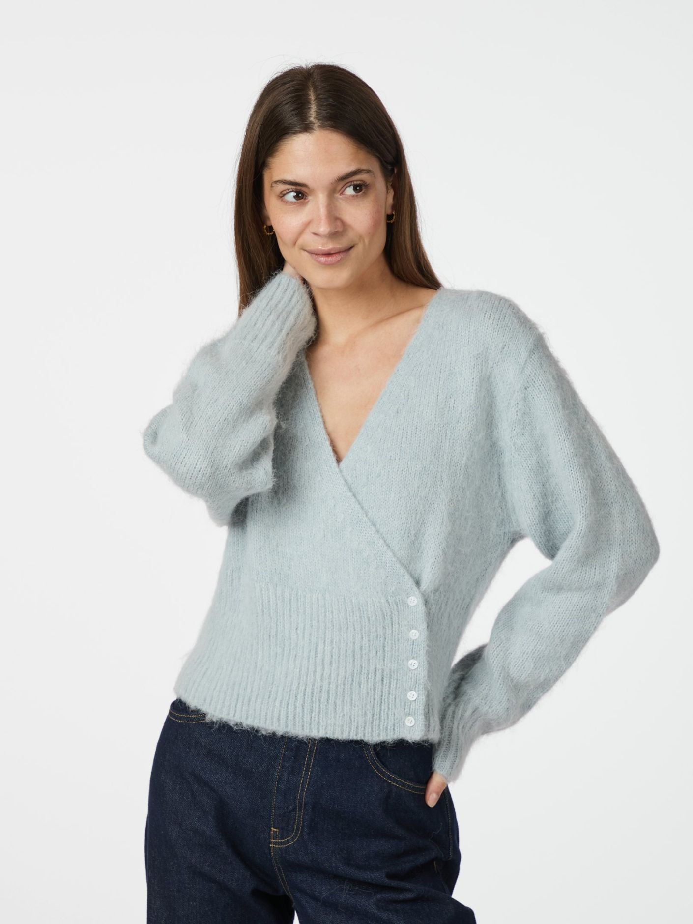 Kilua Fluffy Wrap Knit Blouse Overdeler