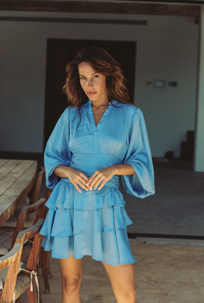 Nadine Belted Ruffle Dress Dreamy Azure Kjoler