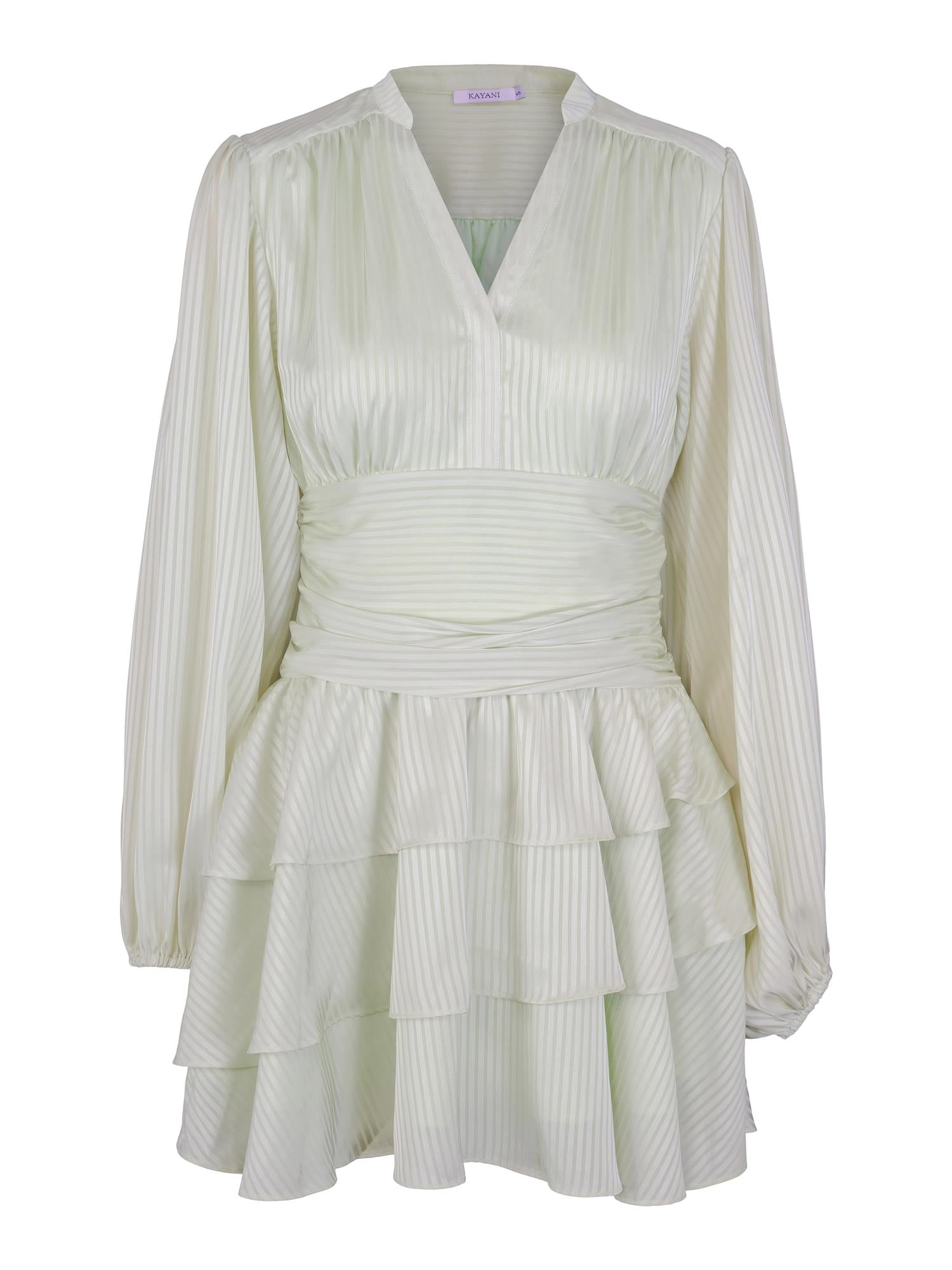 Nadine Belted Ruffle Dress - Minted Sage - Kjoler