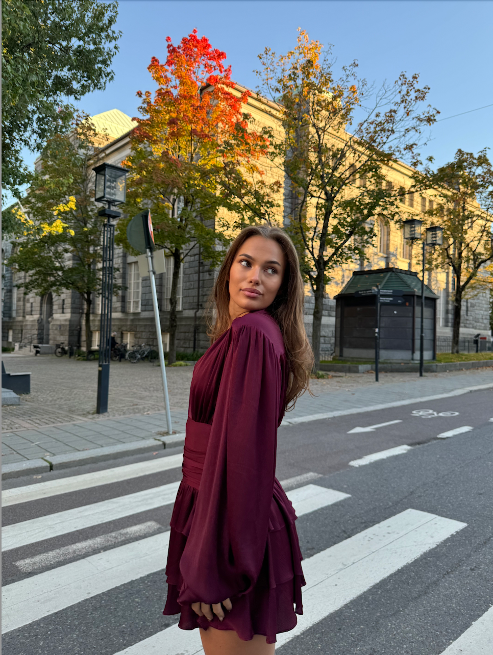 Nadine Belted Ruffle Dress - Mulberry - Kjoler