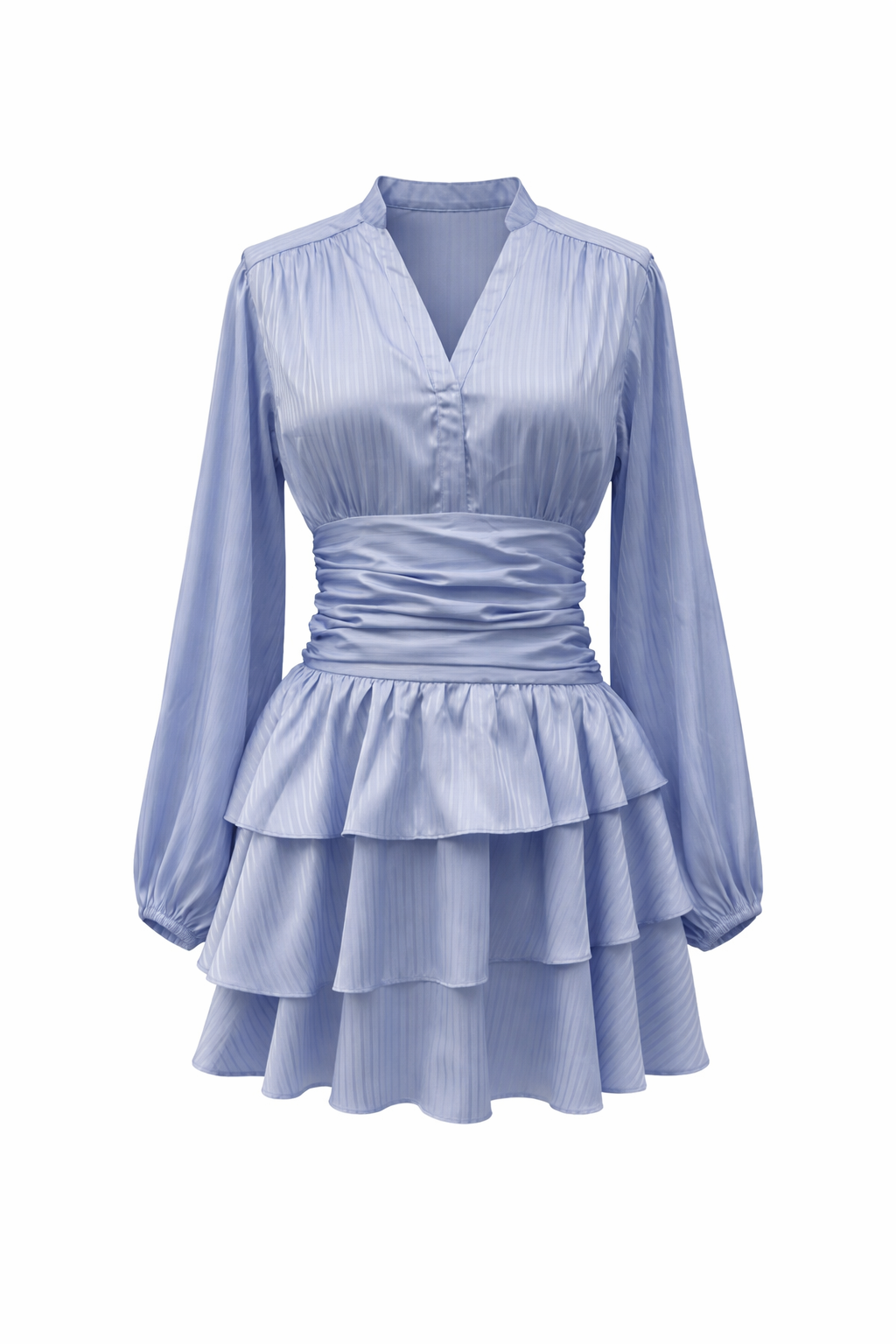 Nadine Belted Ruffle Dress - Neptune Waves - Kjoler