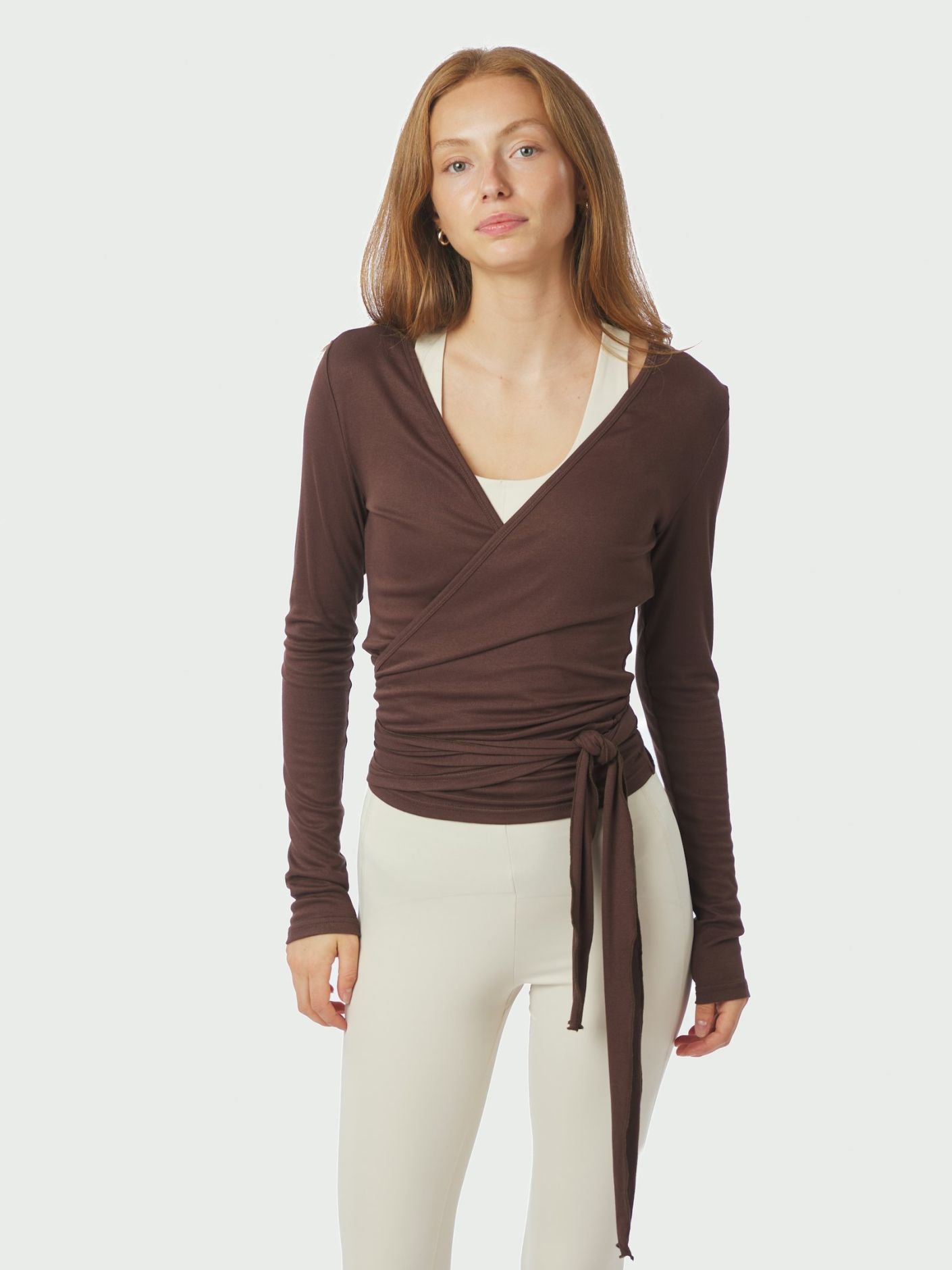 Nia Jersey Wrap Blouse BROWN - Overdeler