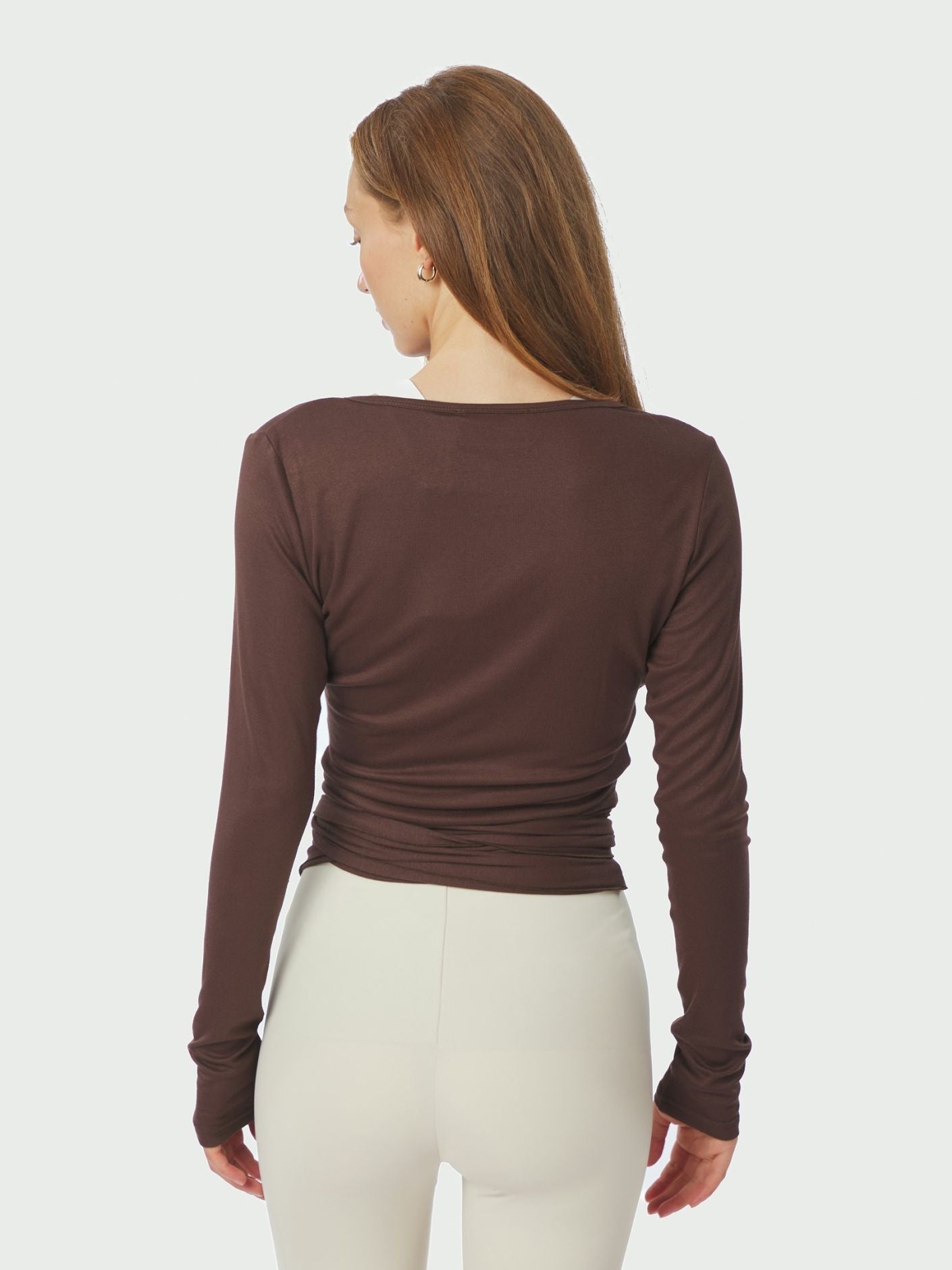 Nia Jersey Wrap Blouse BROWN - Overdeler