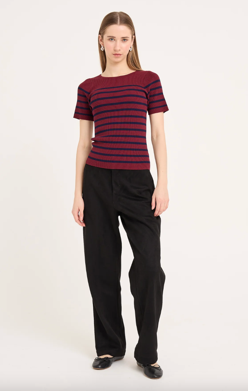 Rib Stripe Short Sleeve Top - Overdeler