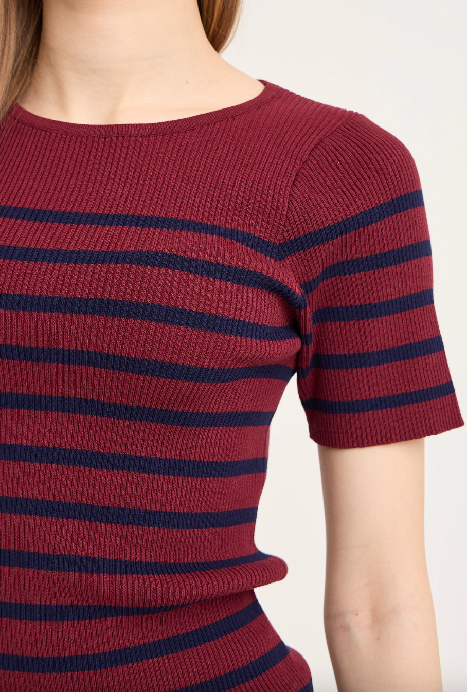 Rib Stripe Short Sleeve Top - Overdeler