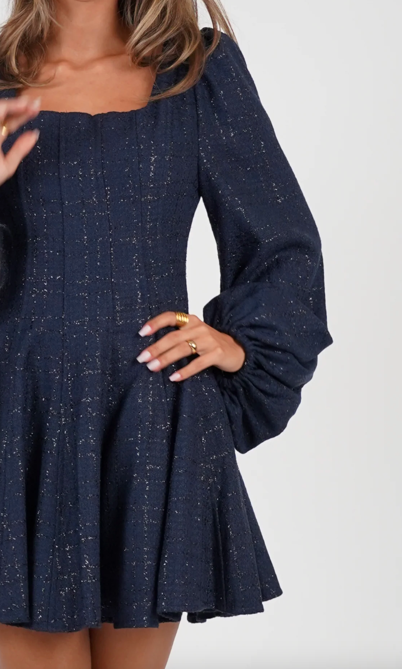 Sophie Tweed Dress- Mørkeblå - Kjoler