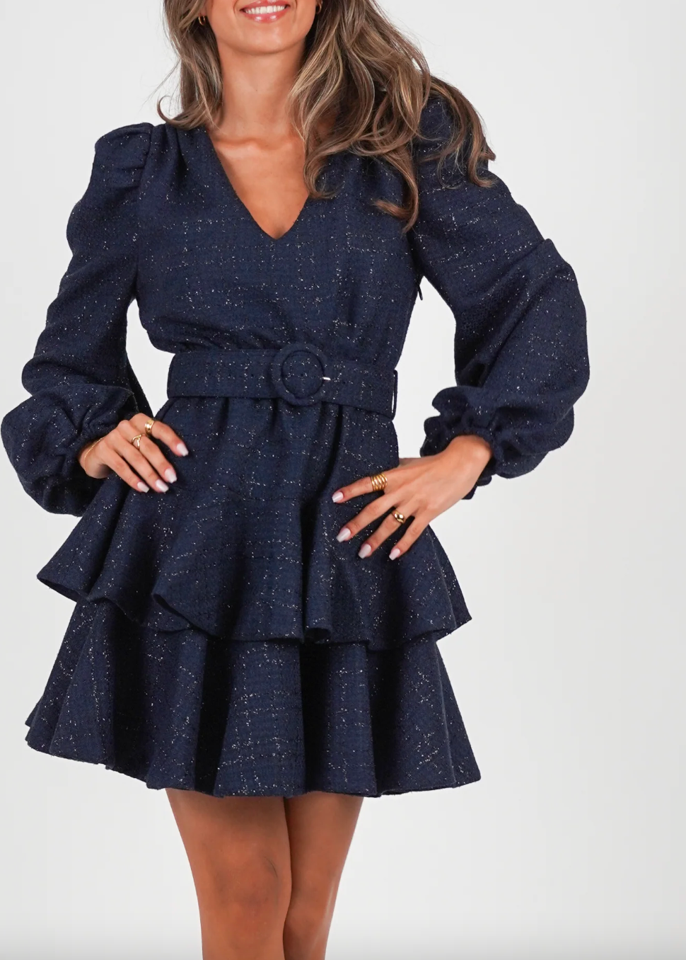 Wavy Tweed Dress - Midnight Blue - Kjoler