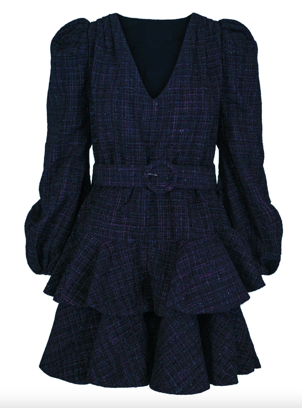 Wavy Tweed Dress - Midnight Blue - Kjoler