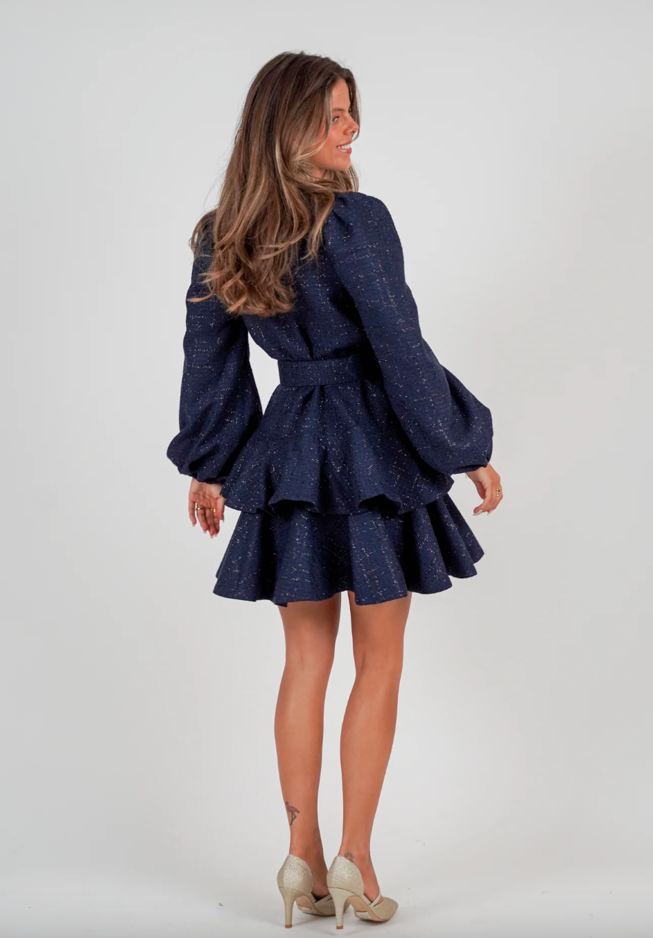 Wavy Tweed Dress - Midnight Blue - Kjoler