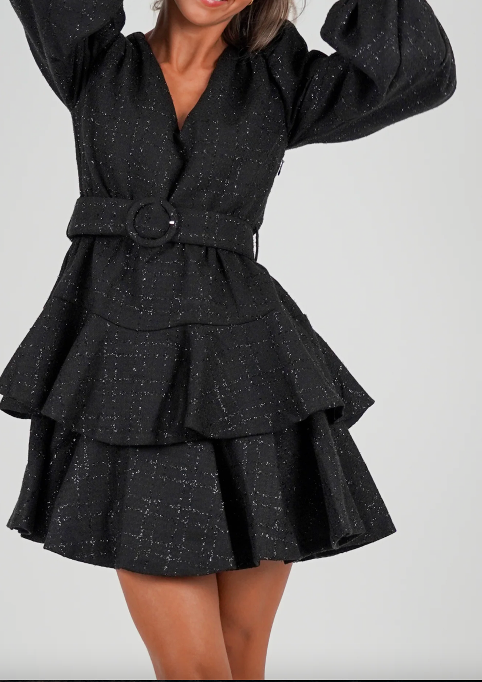 Wavy Tweed Dress Svart Kjoler
