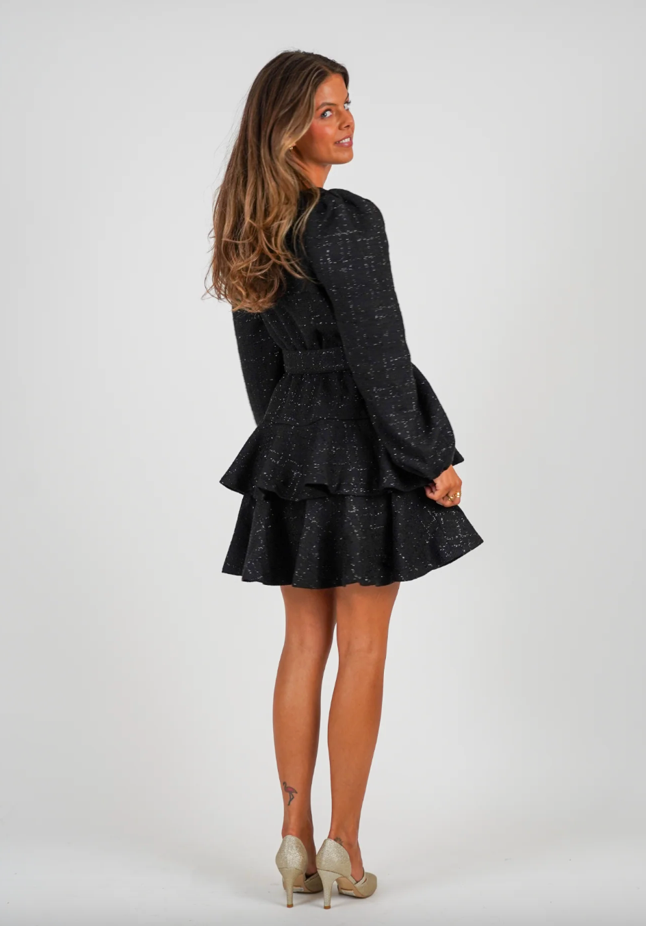 Wavy Tweed Dress Svart Kjoler