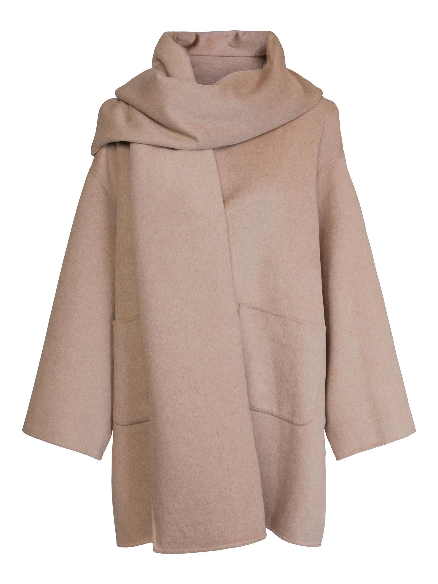Sandy Wool Coat With Scarf